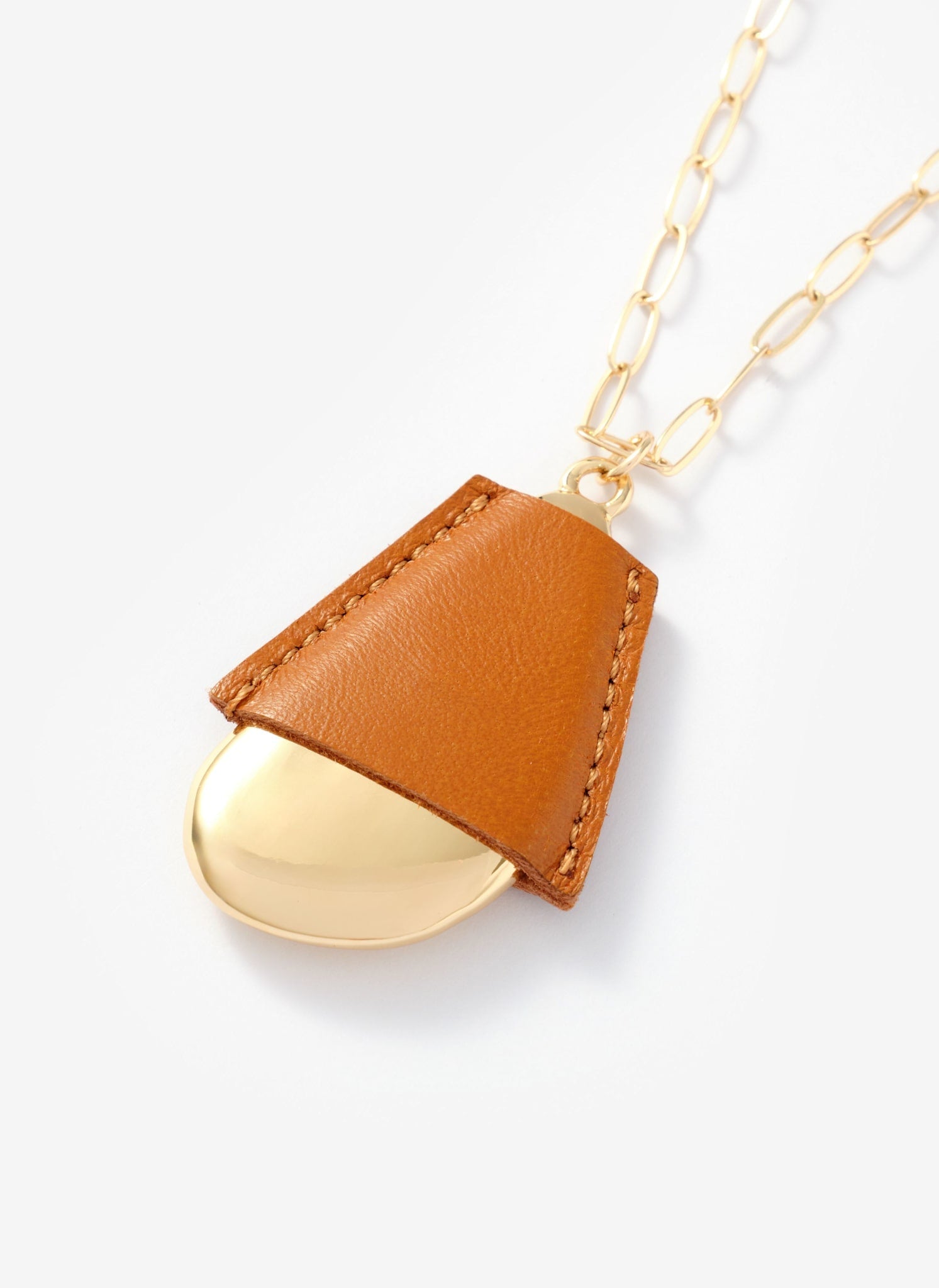 Gold Tone Faux Leather Cased Pendant Necklace
