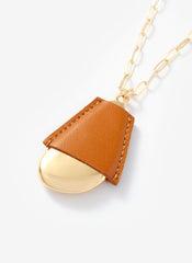 Gold Tone Faux Leather Cased Pendant Necklace