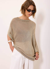 Gold Metallic Knit Poncho Top
