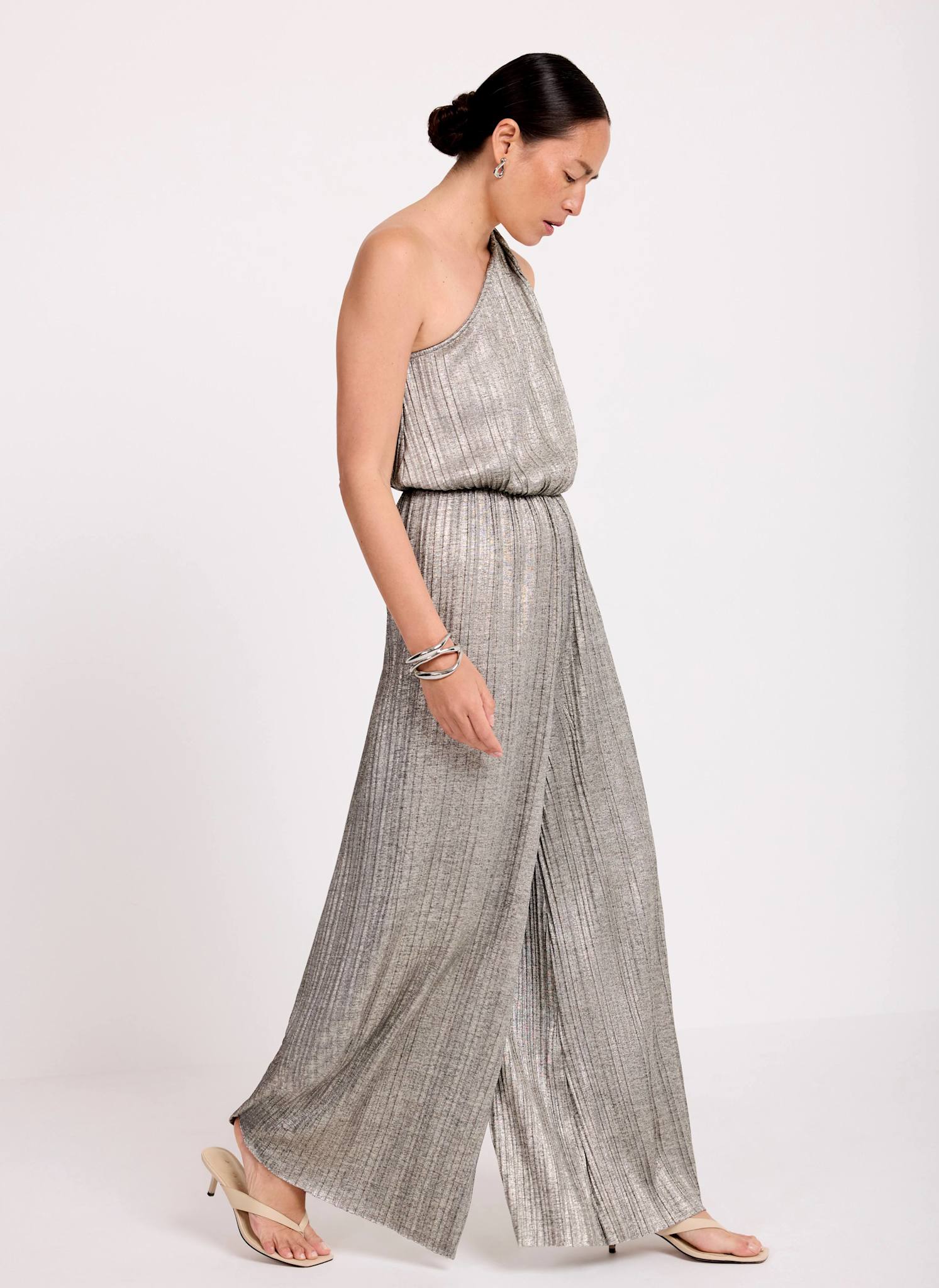 Gold Plisse Asymmetric Jumpsuit
