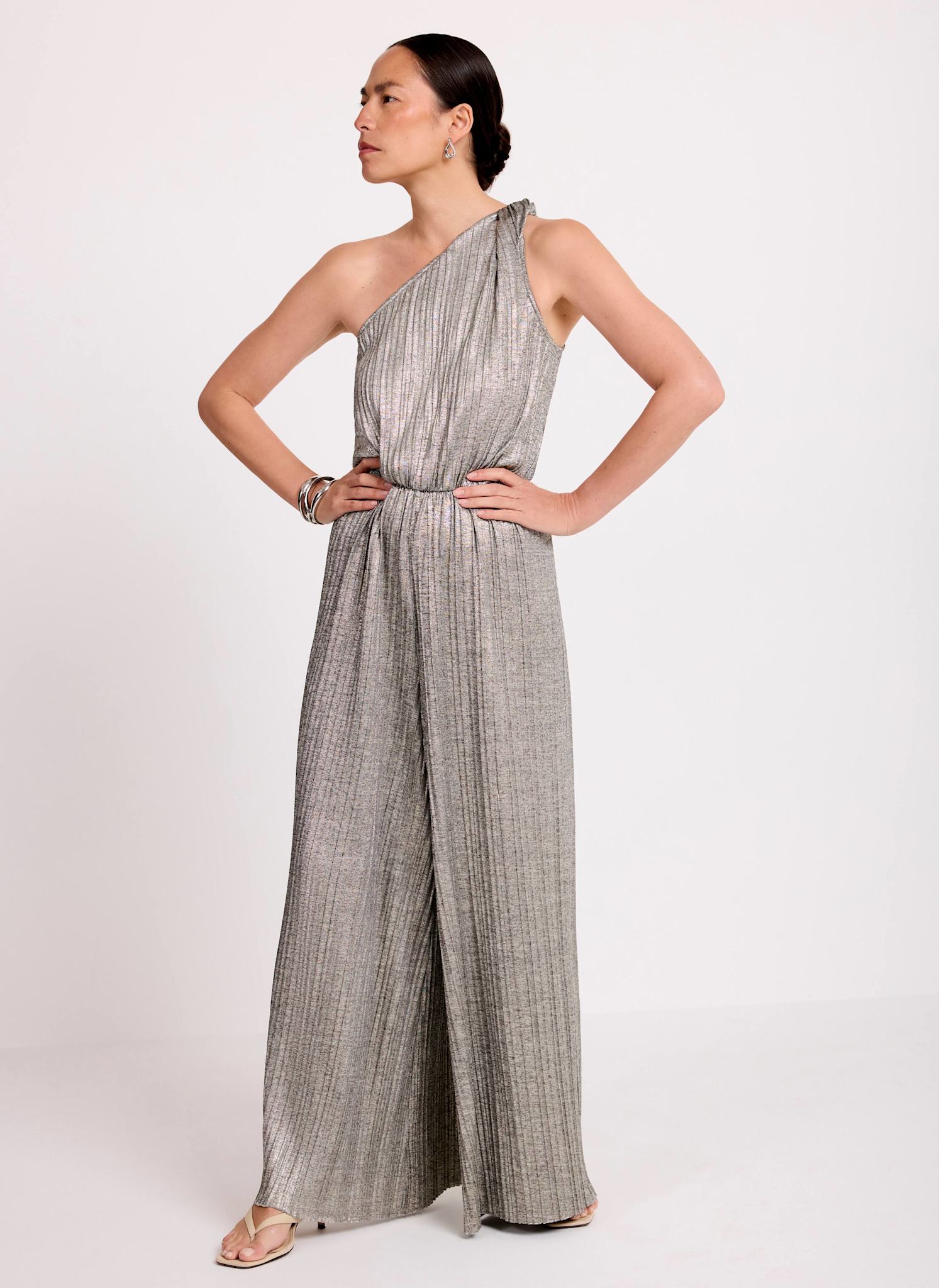 Gold Plisse Asymmetric Jumpsuit