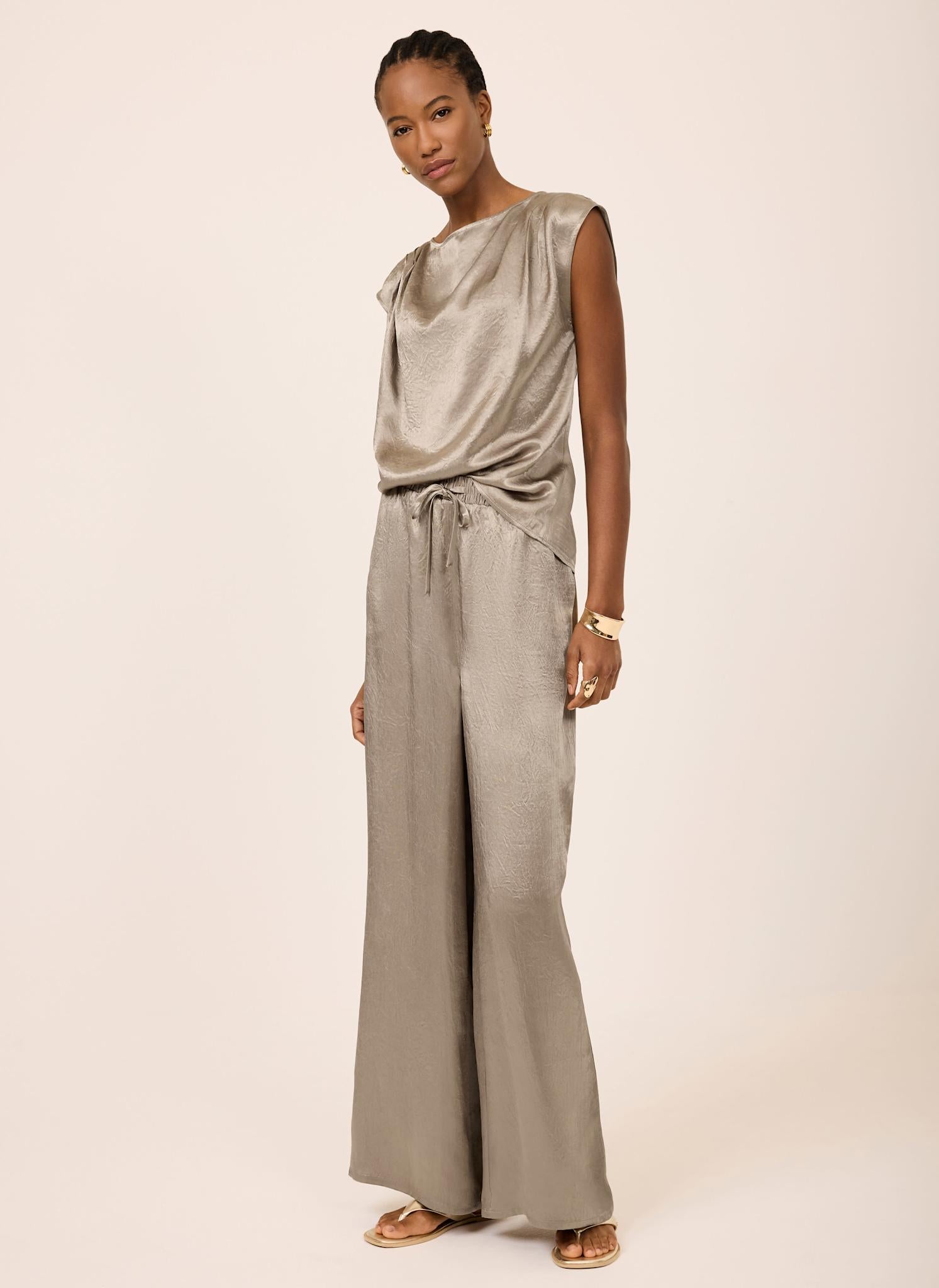 Gold Metallic Satin Wide Trousers