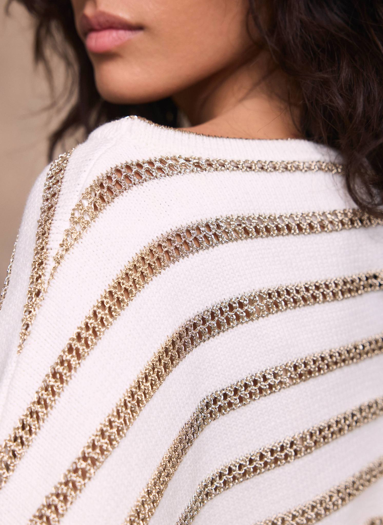Cream Cotton Blend Metallic Stripe Top