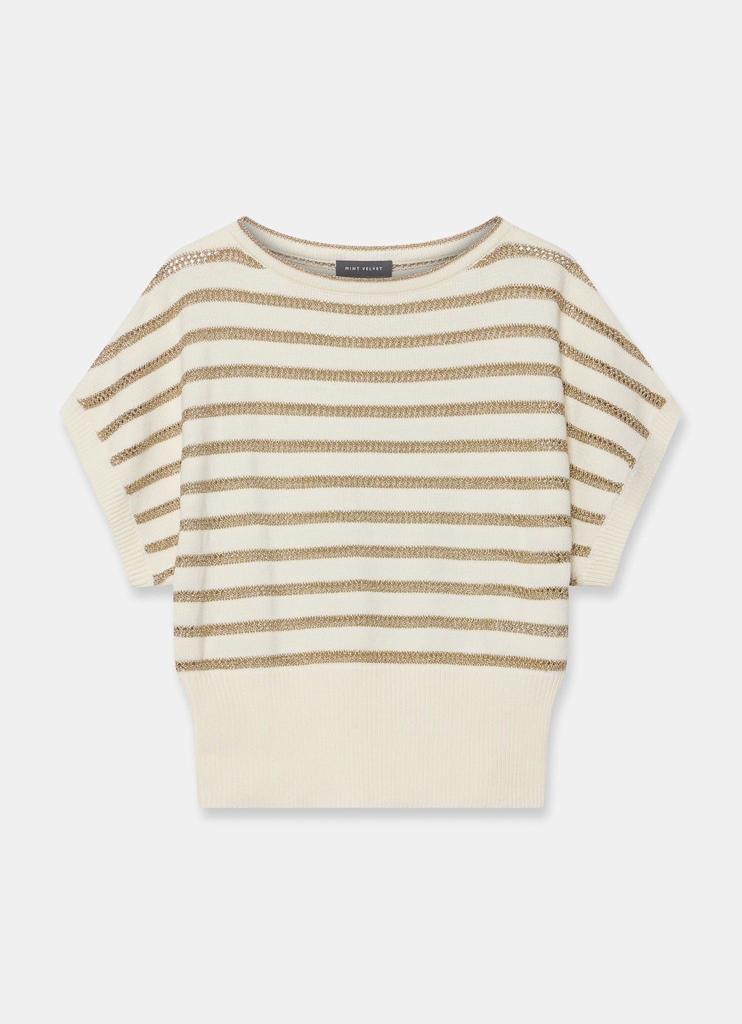 Cream Cotton Blend Metallic Stripe Top