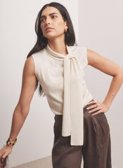 Gold Metallic Knit Tie Neck Top