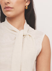 Gold Metallic Knit Tie Neck Top