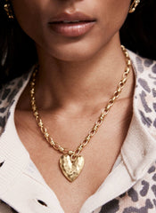 Gold Tone Heart Chain Necklace