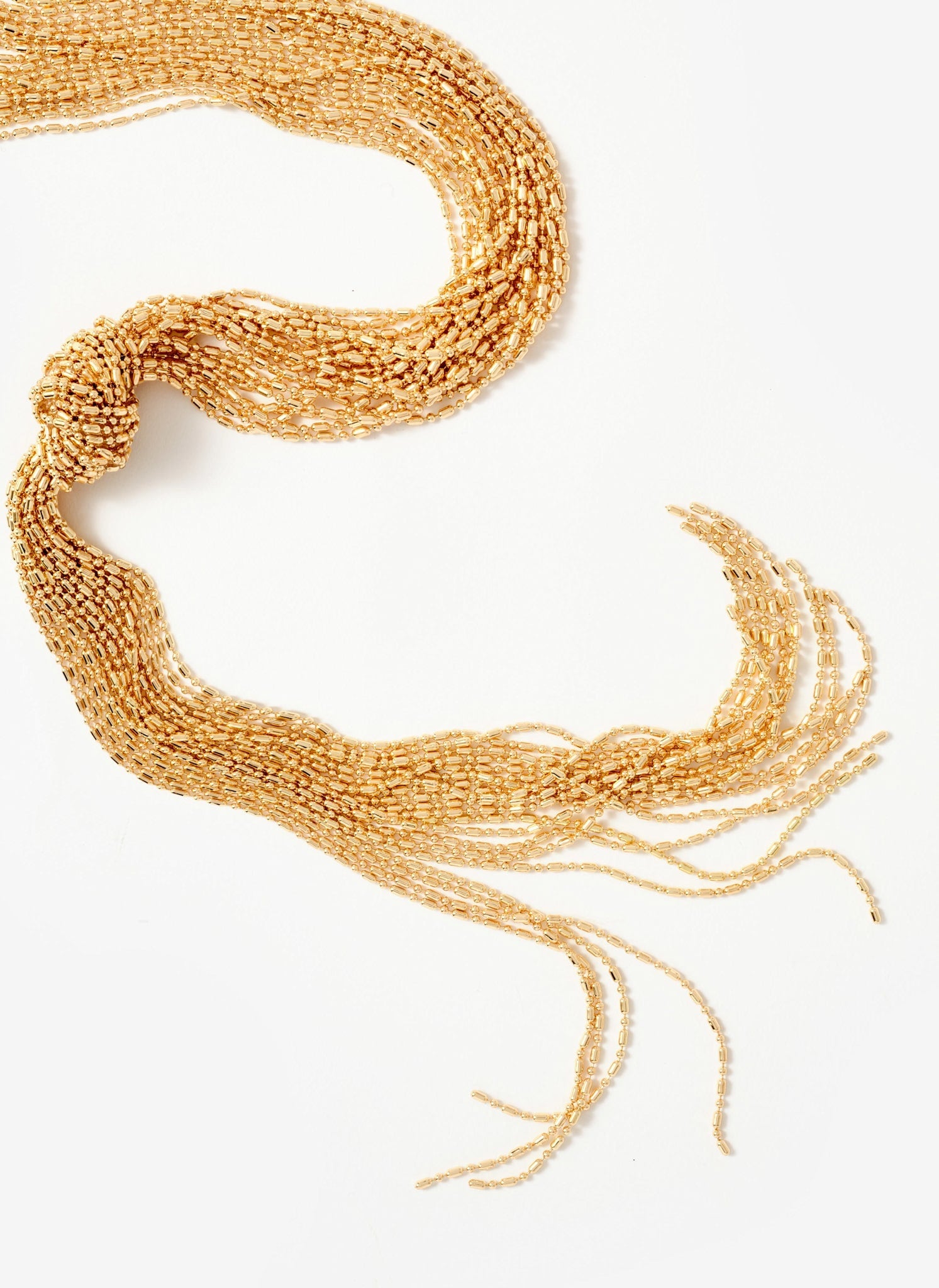 Gold Tone Long Fringe Knotted Pendant