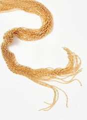 Gold Tone Long Fringe Knotted Pendant