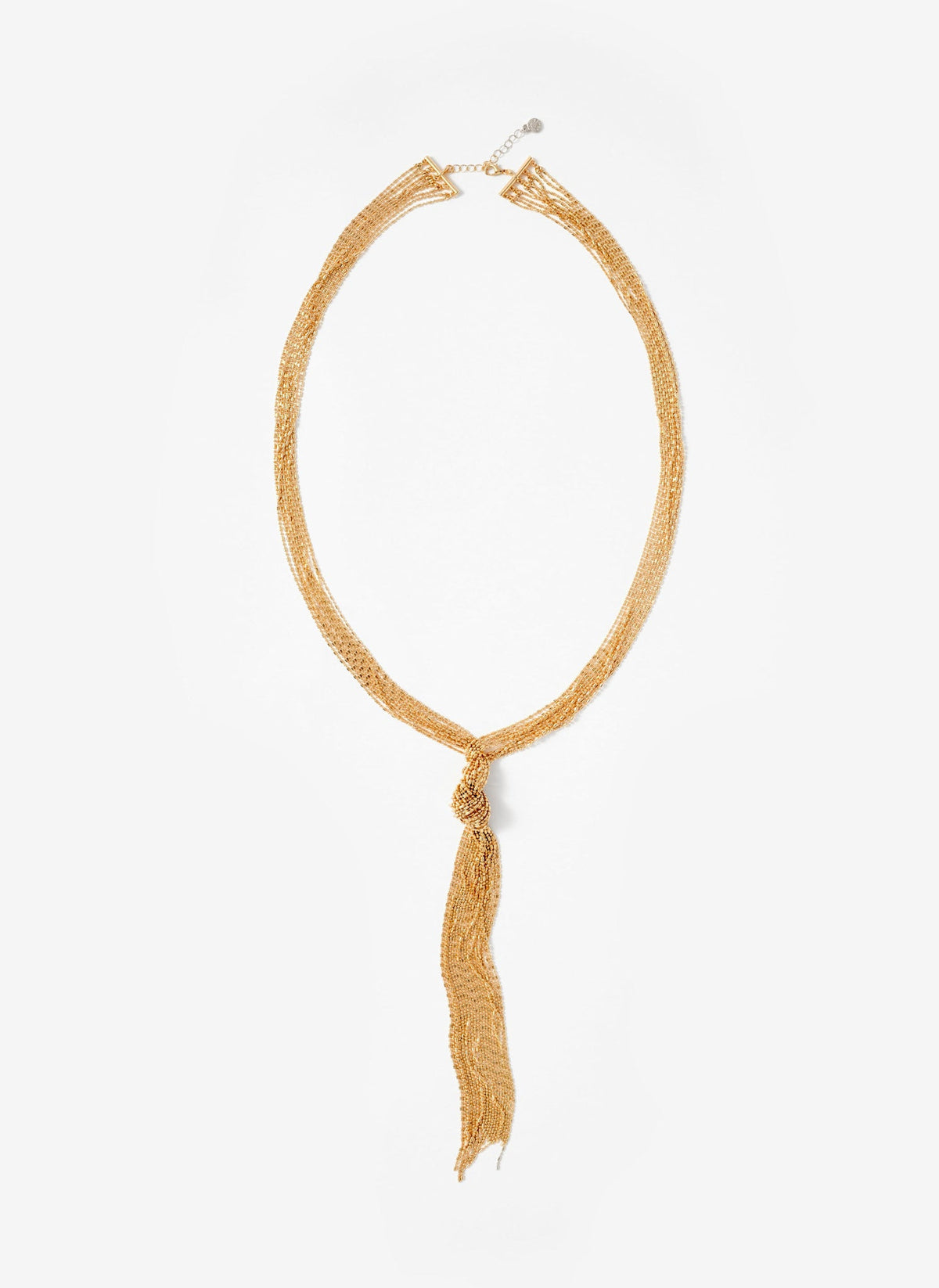 Gold Tone Long Fringe Knotted Pendant