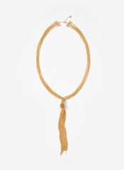 Gold Tone Long Fringe Knotted Pendant