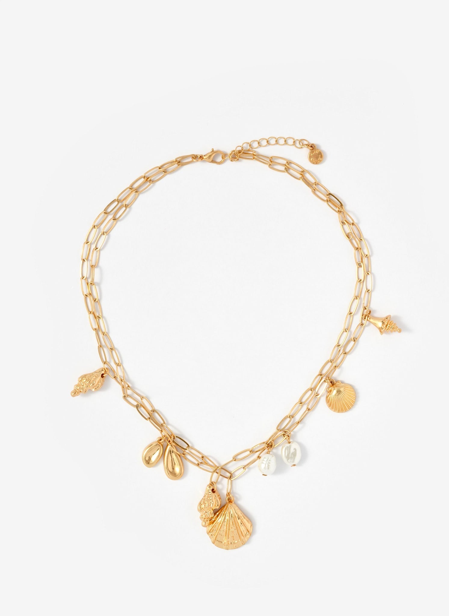 Gold Tone Double Layered Charm Necklace