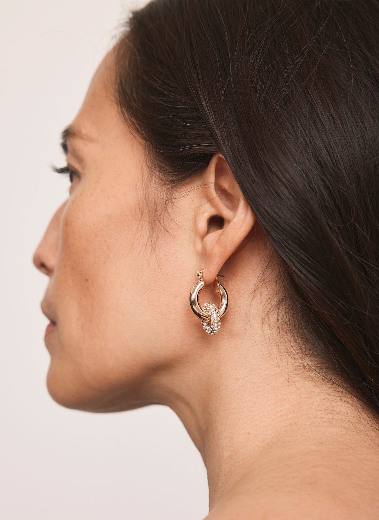 Gold Tone Pave Hoop Earrings
