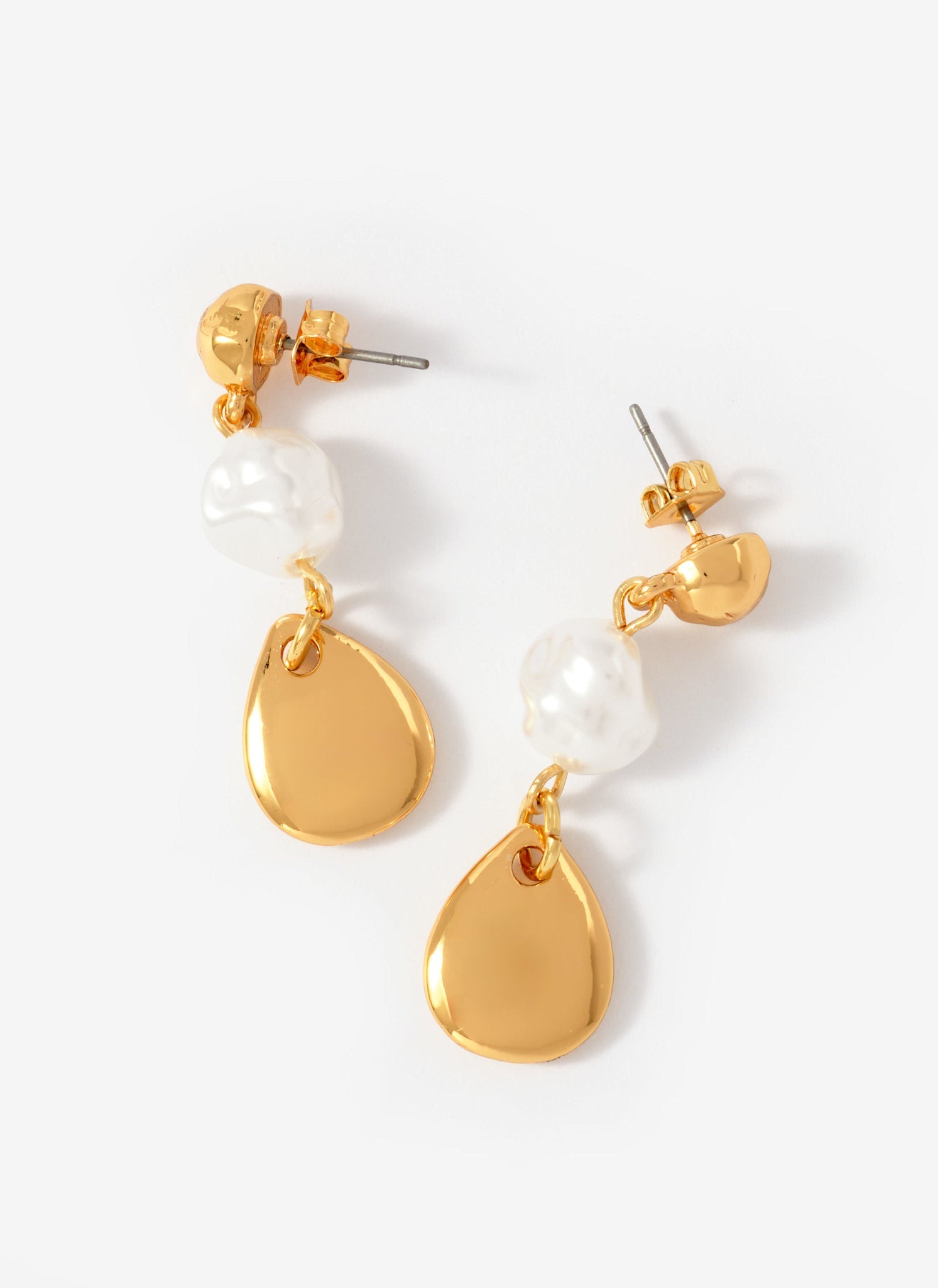 Gold Tone Pearl Drop Earrings