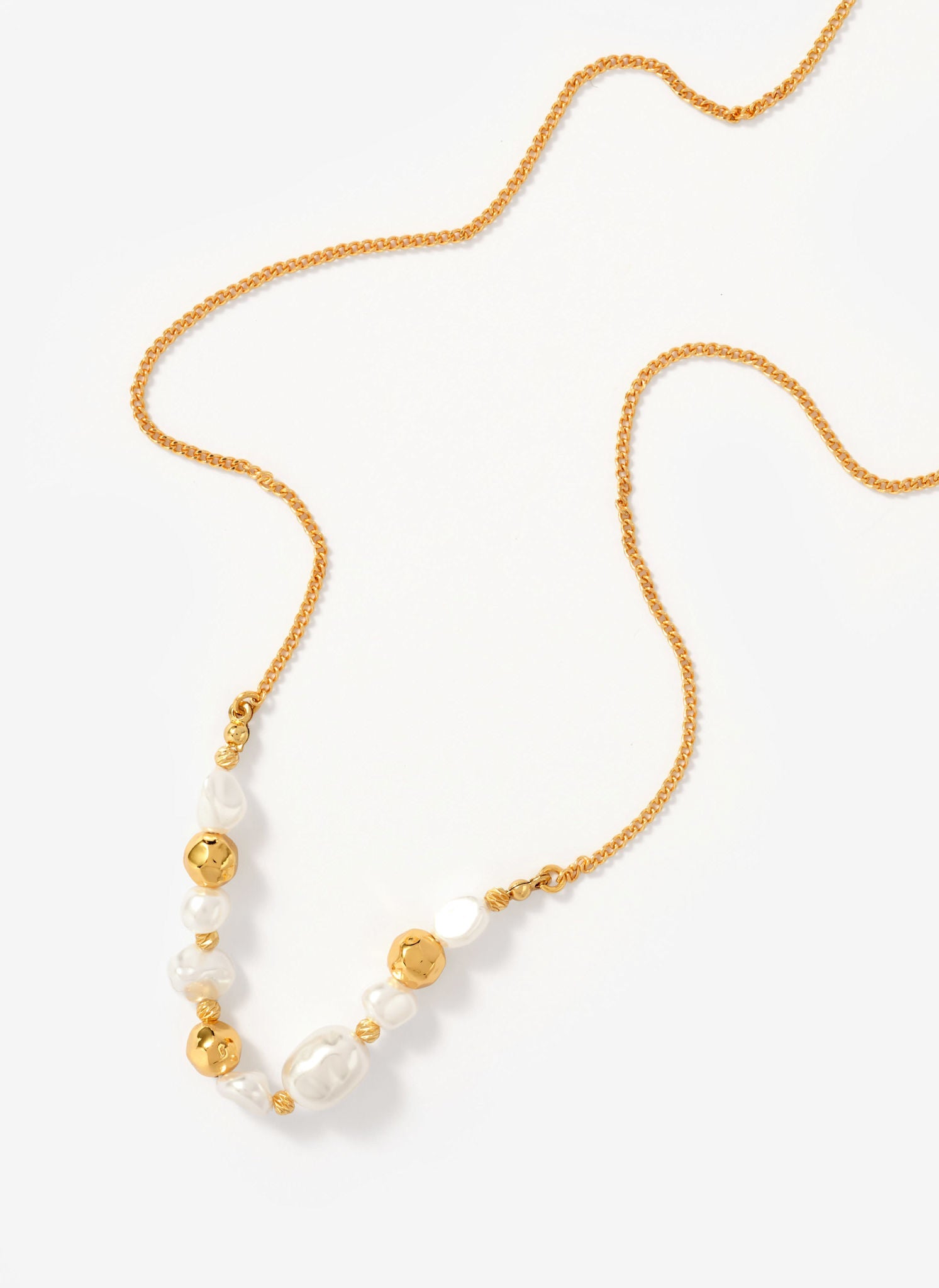 Gold Tone Pearl Long Necklace