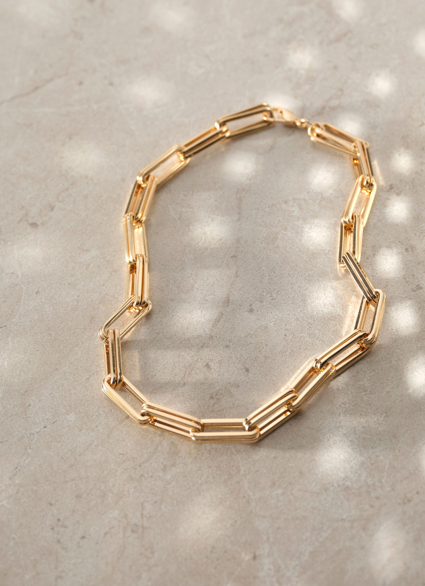 Gold Tone Square Link Necklace