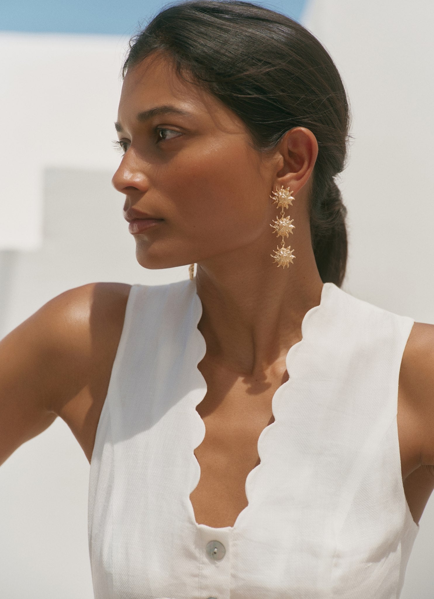 Gold Tone Sun Drop Earrings