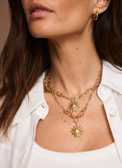 Gold Tone Double Layered Sun Necklace