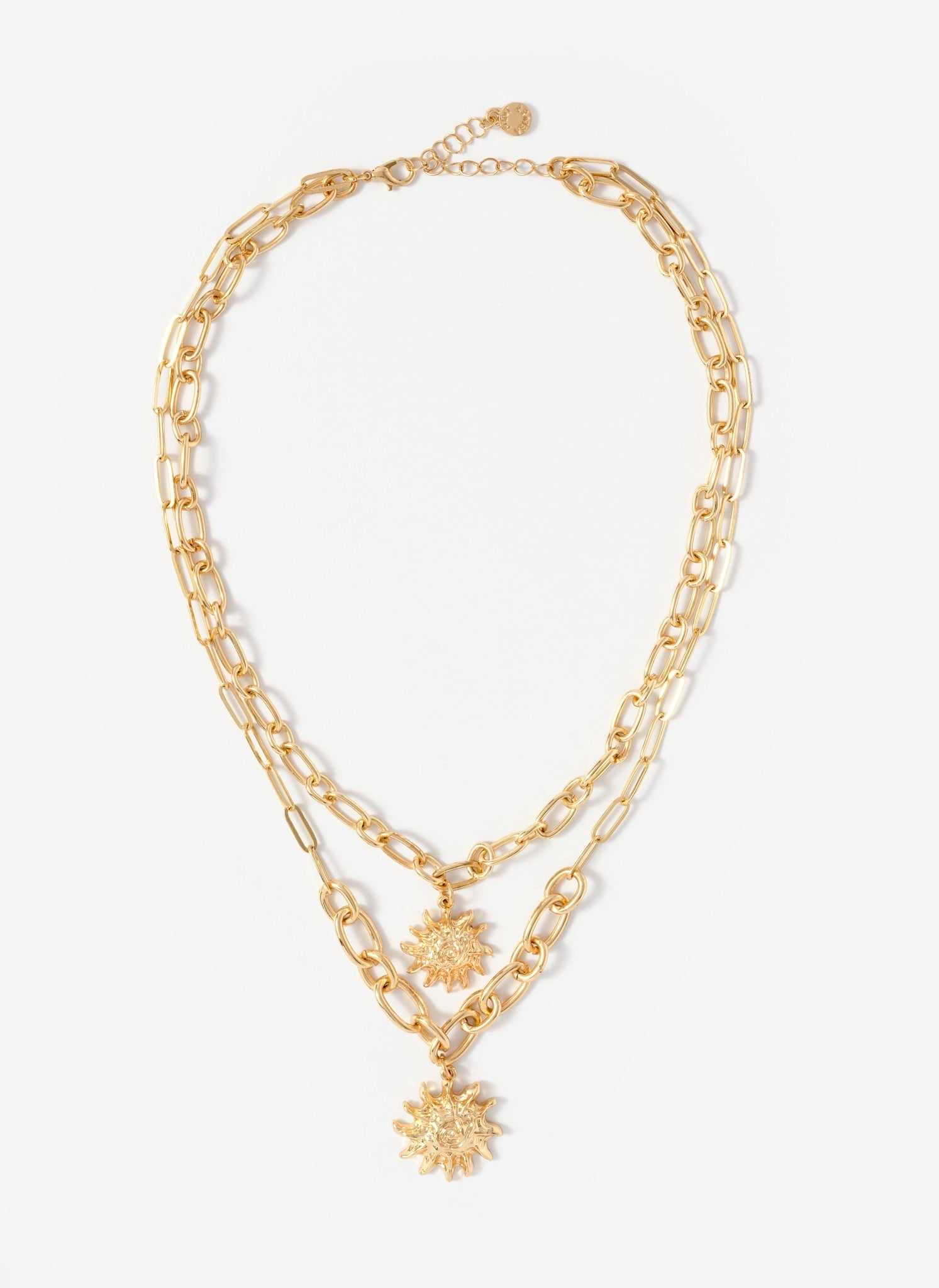 Gold Tone Double Layered Sun Necklace