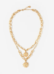 Gold Tone Double Layered Sun Necklace