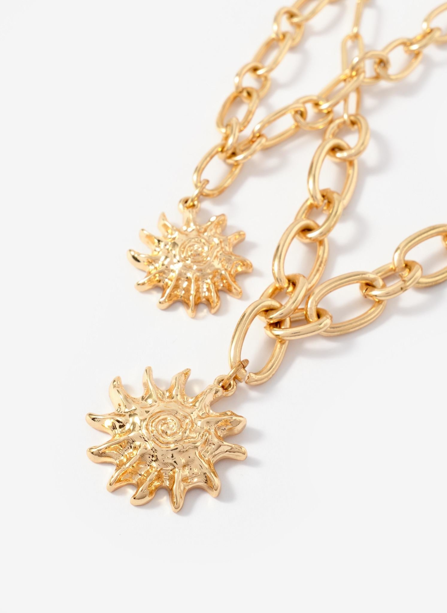 Gold Tone Double Layered Sun Necklace