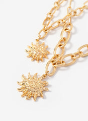 Gold Tone Double Layered Sun Necklace