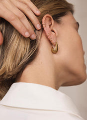 Gold Plated Stainless Steel Ribbed Curve Earrings