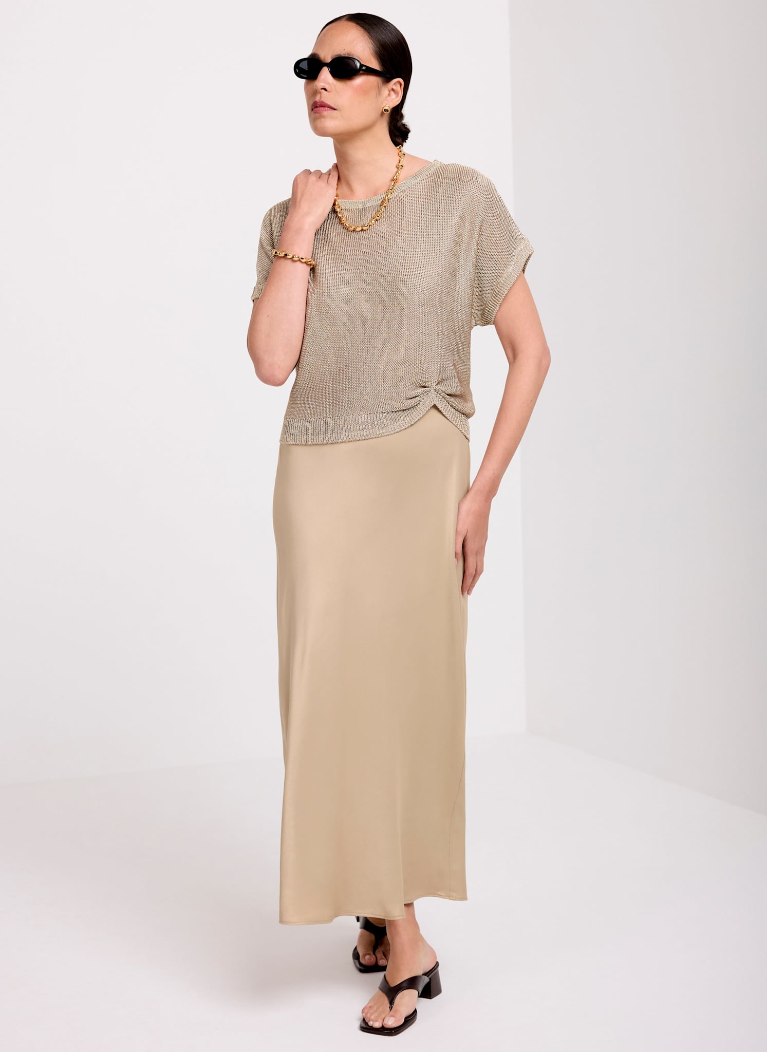 Gold Metallic Woven Mix Dress