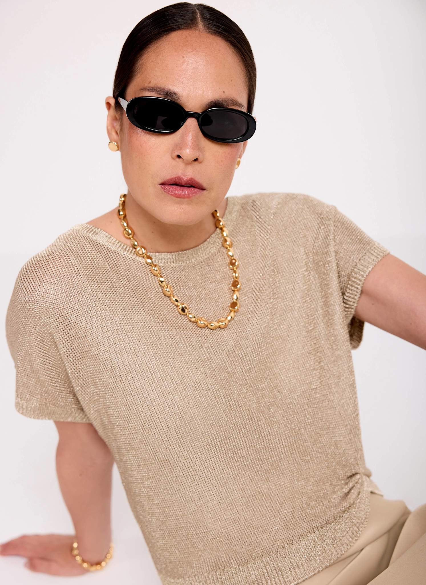 Gold Metallic Woven Mix Dress