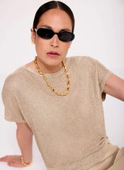 Gold Metallic Woven Mix Dress