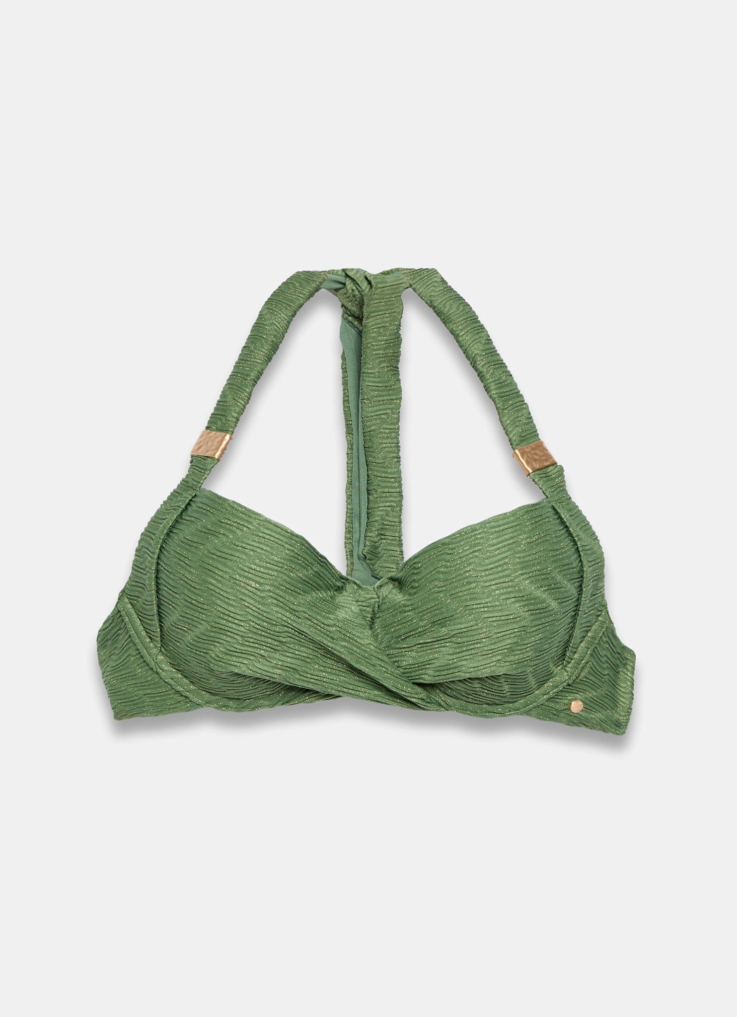 Green Textured Halter Bikini Top