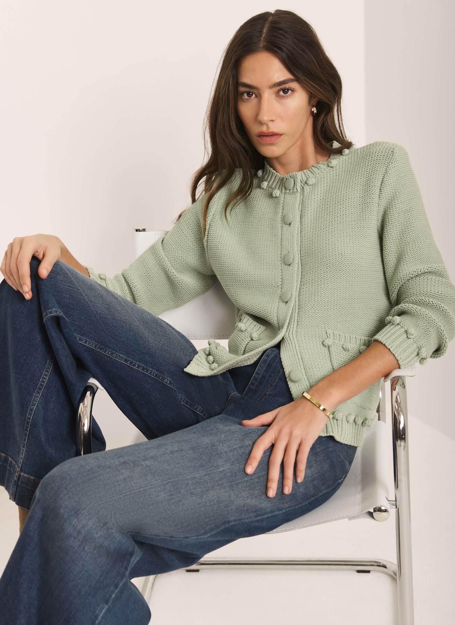 Green Bobble Detail Cardigan