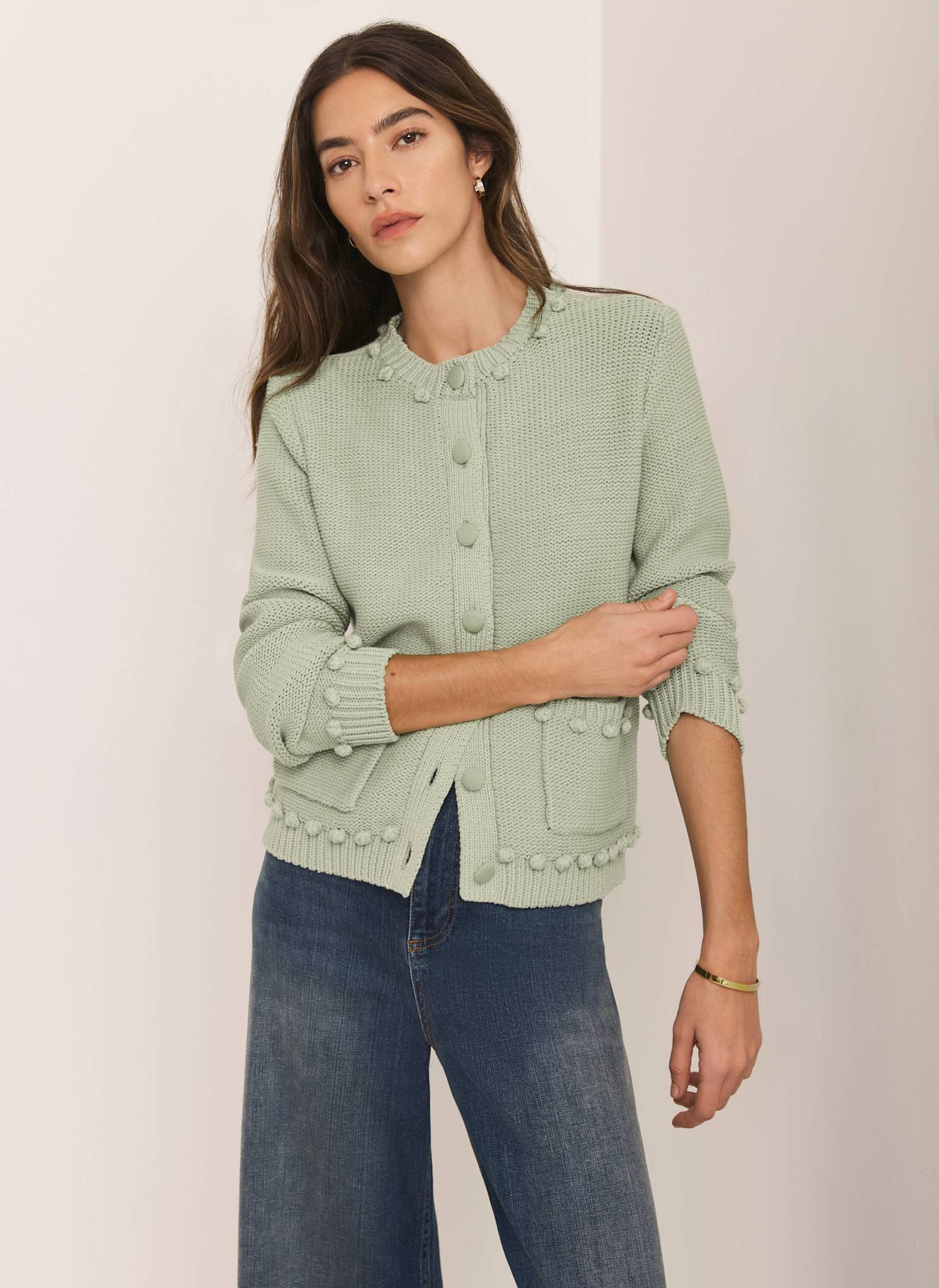 Green Bobble Detail Cardigan