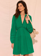 Green Cotton Cheesecloth Mini Dress
