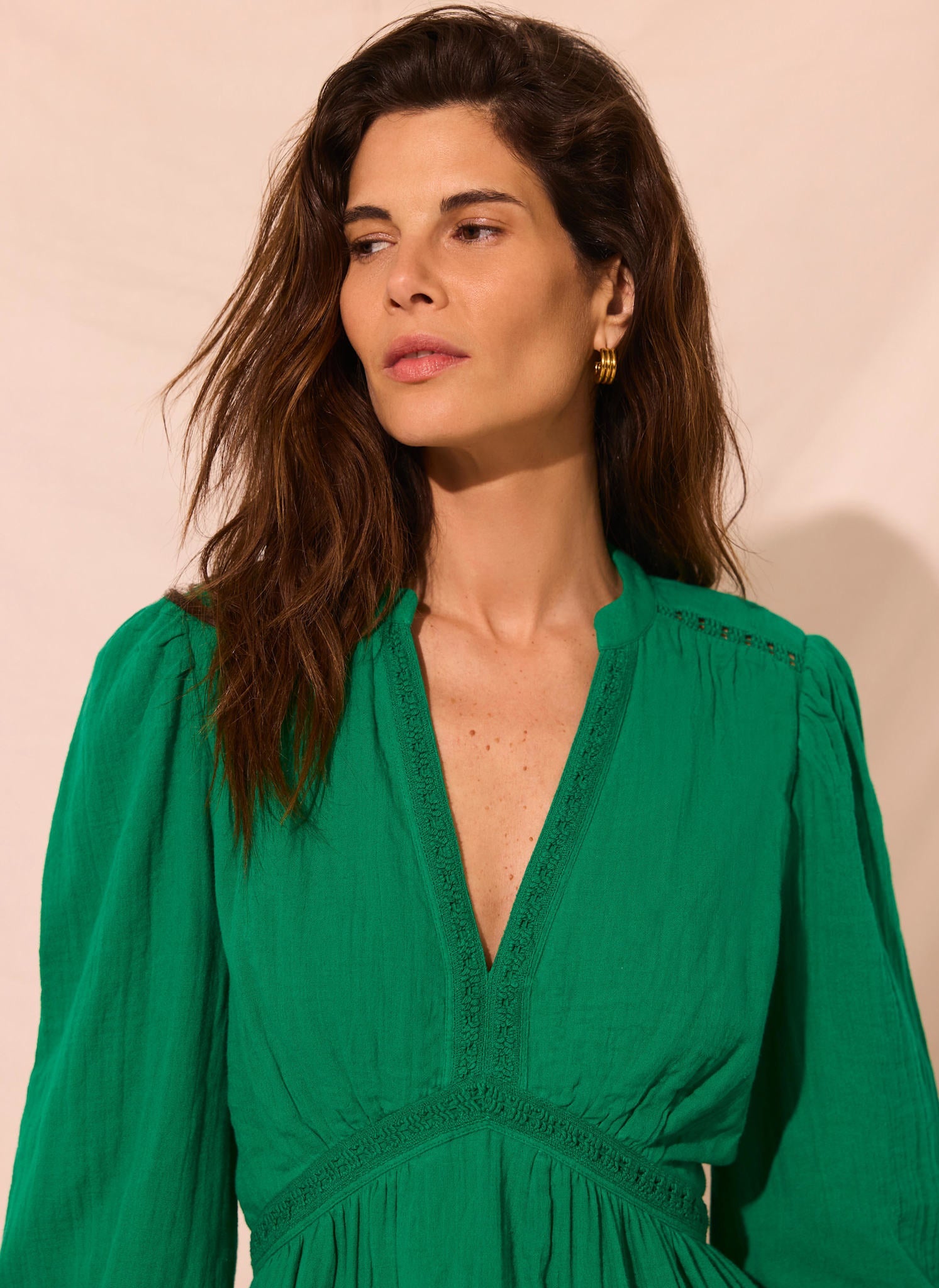 Green Cotton Cheesecloth Mini Dress