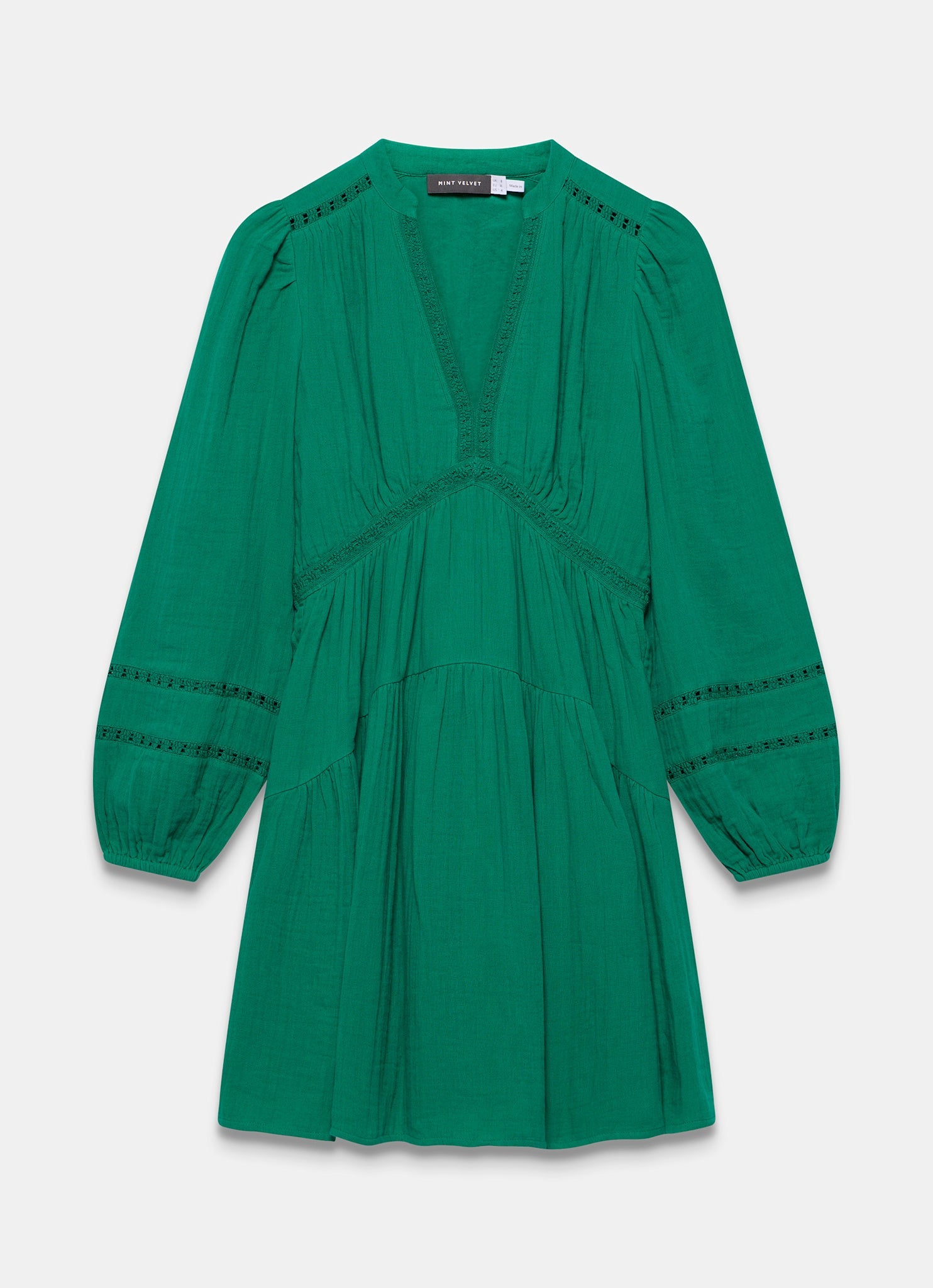 Green Cotton Cheesecloth Mini Dress