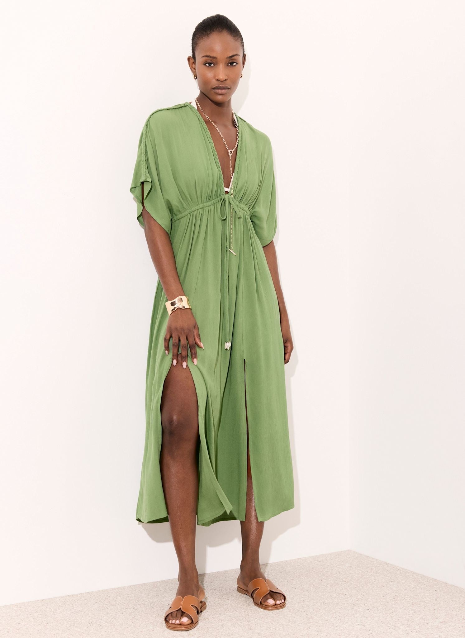 Green Cotton Beach Maxi Dress