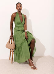 Green Cotton Halter Maxi Dress