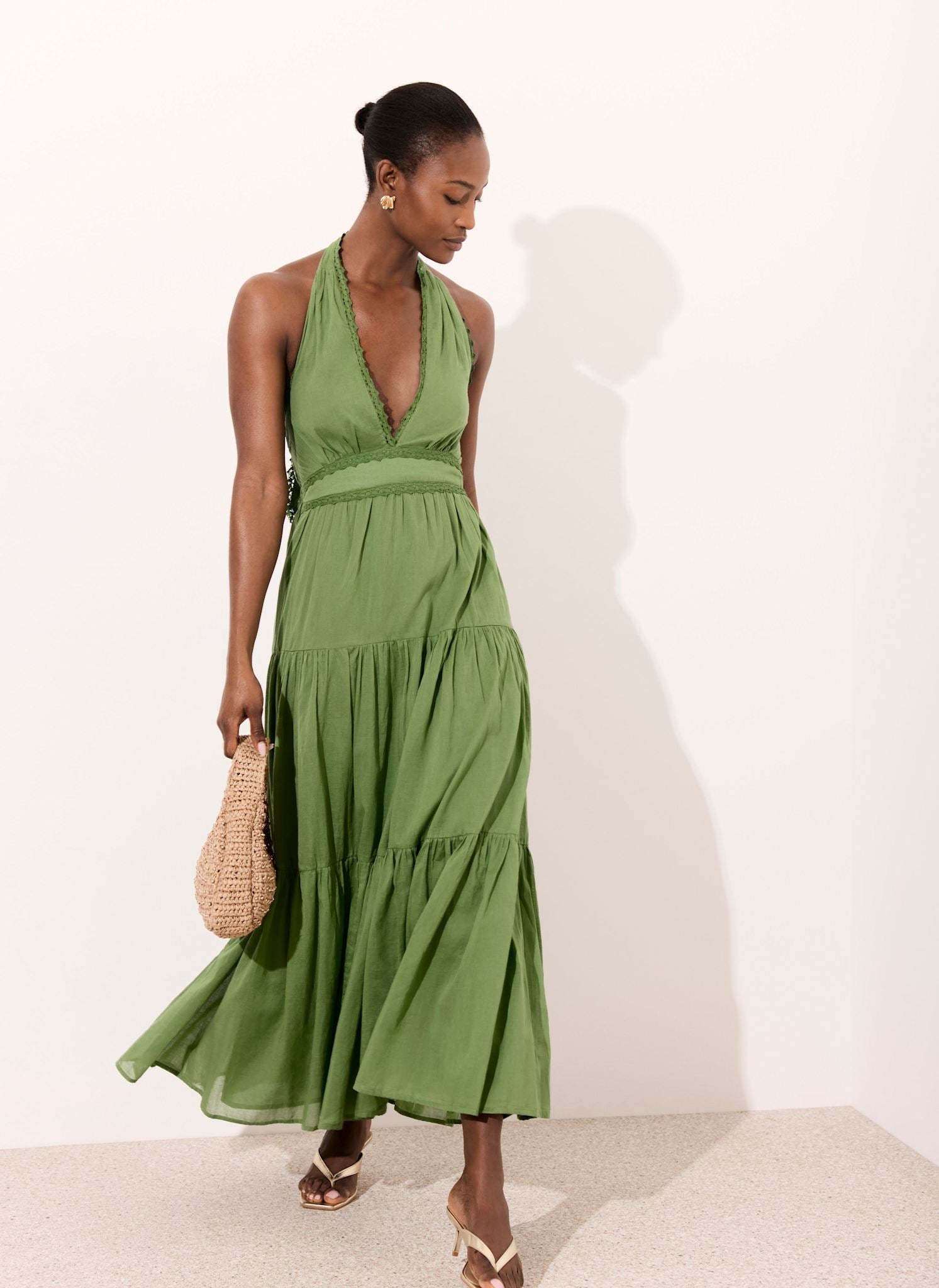 Green Cotton Halter Maxi Dress