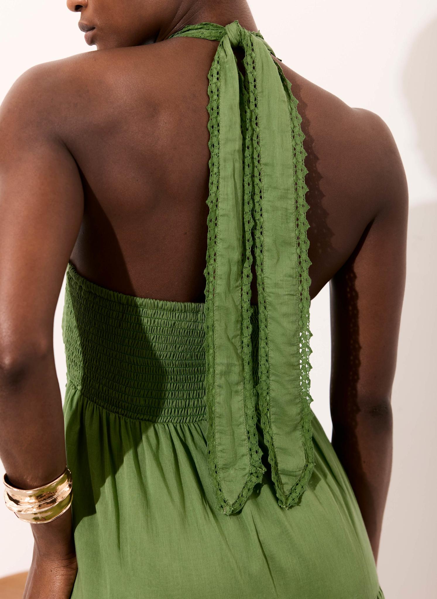 Green Cotton Halter Maxi Dress