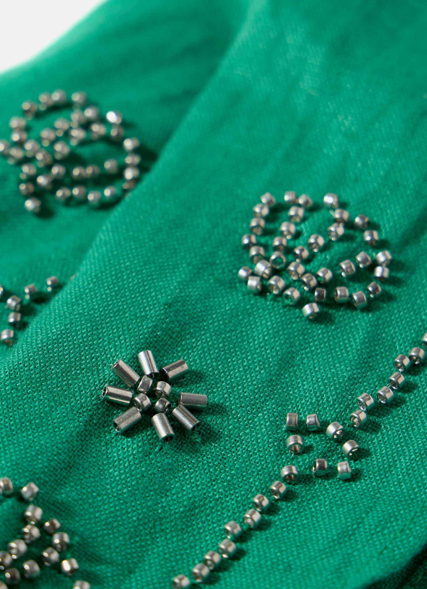Green Linen Embellished Neck Scarf