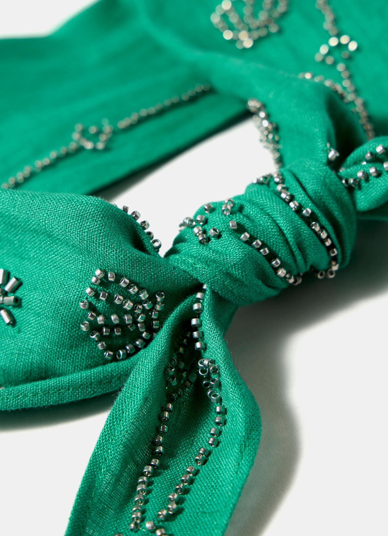 Green Linen Embellished Neck Scarf