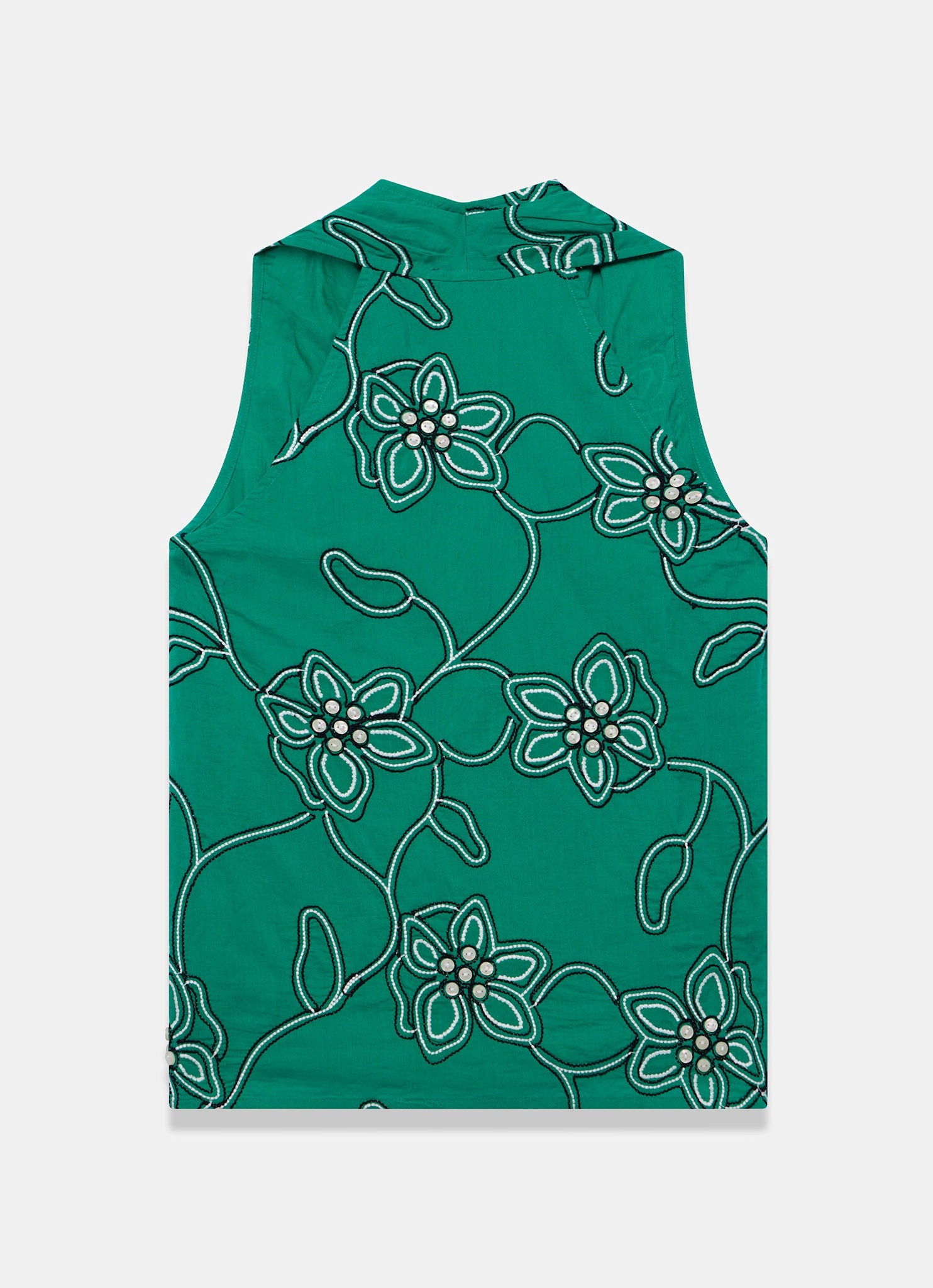 Green Cotton Floral Embroidered Halter Top