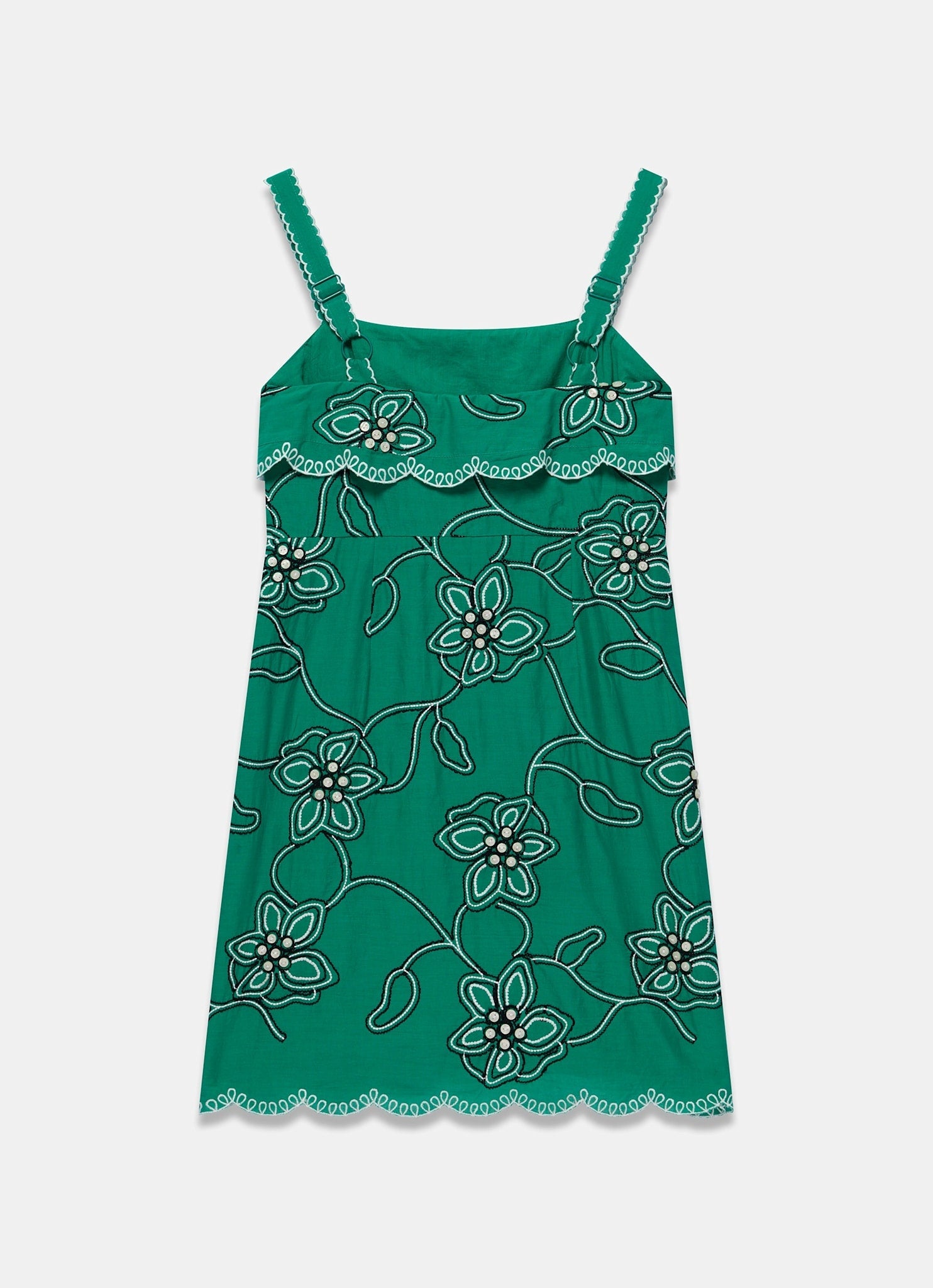Green Cotton Floral Embroidered Mini Dress
