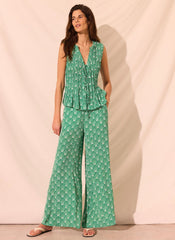 Green Shell Print Wide Leg Trousers