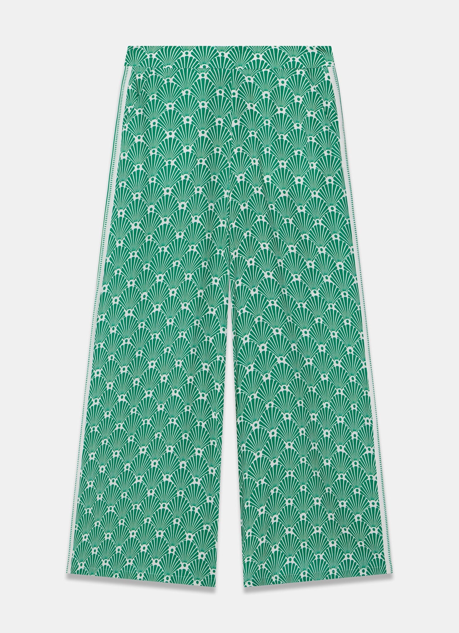 Green Shell Print Wide Leg Trousers