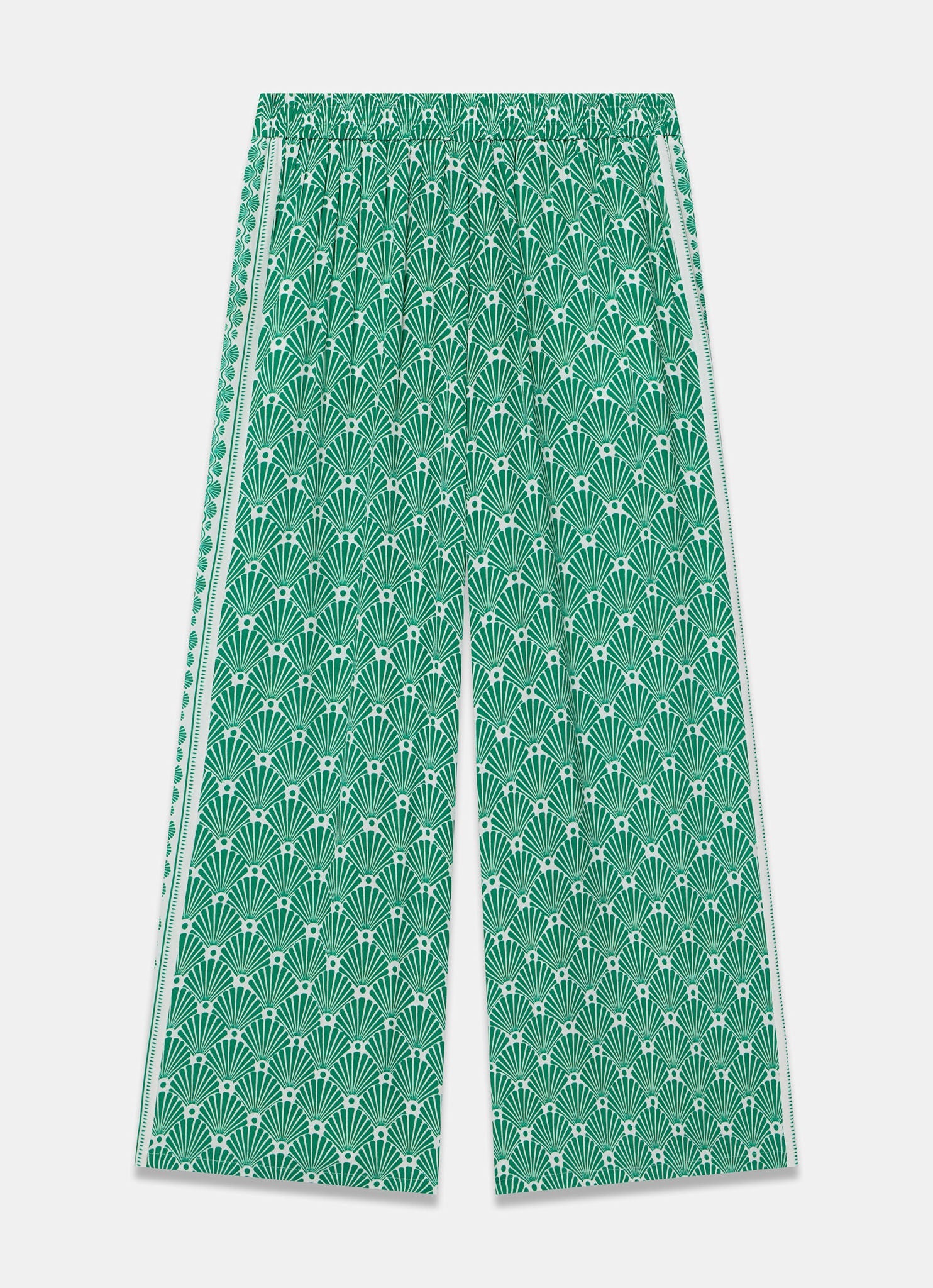 Green Shell Print Wide Leg Trousers