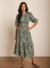 Green Floral Print Midi Dress