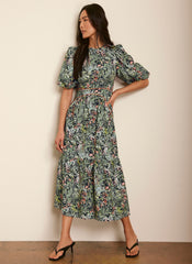 Green Floral Print Midi Dress