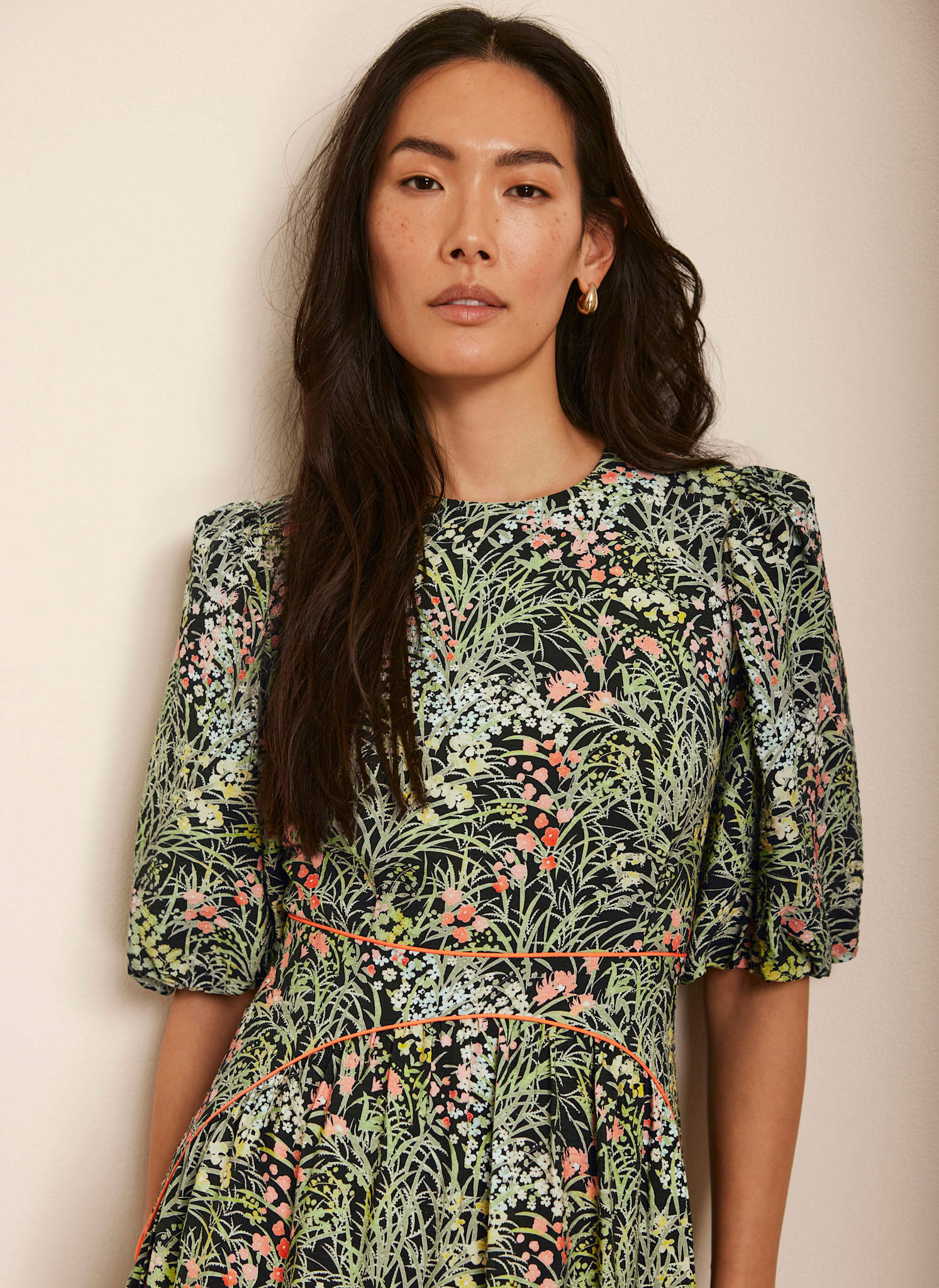 Green Floral Print Midi Dress